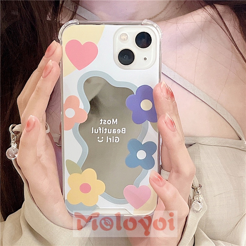 Soft Case Tpu Motif Bunga Aksen Cermin Untuk IPhone 11 XR X 7Plus 8Plus XS Max 13 12 11 Pro Max 7 8 SE 2020