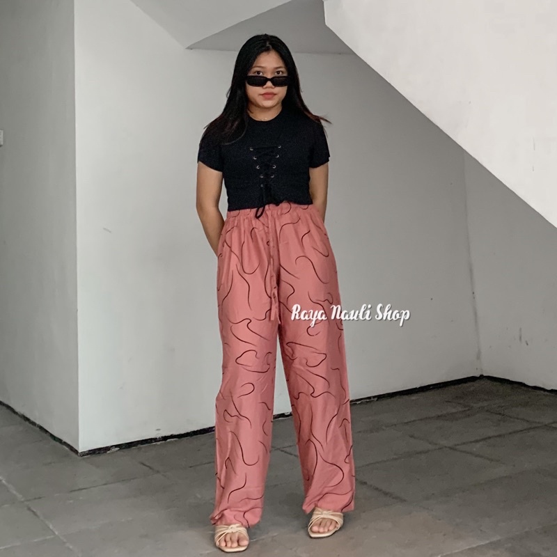Kulot Motif Bali Rayon Premium-KulotGaris PinkSalem