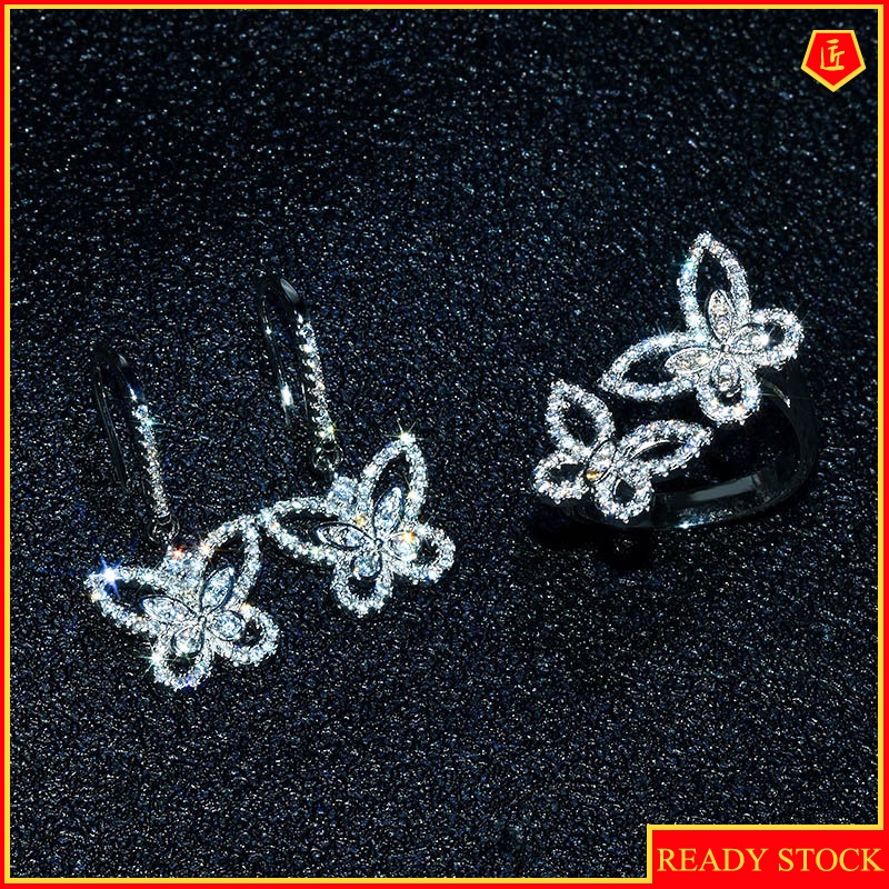 [Ready Stock]Fairy Luxury Suit Full Diamond Butterfly Earring Ring