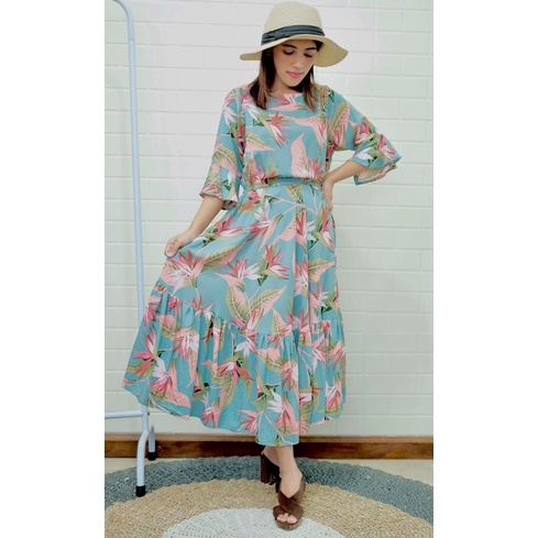 Dress KOREA VINTAGE / DRESS FLORAL SLEEVES / MAXI DRESS IMPORT JUMBO