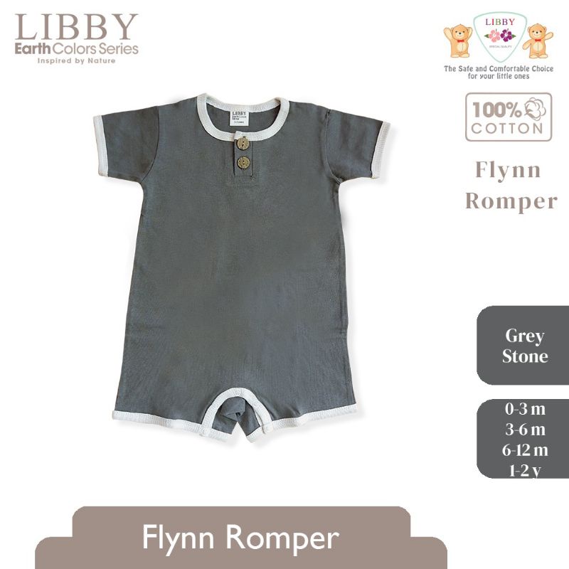Libby 0-2 Tahun Romper Earth Series Flynn Romper Anak Bayi Premium Quality-FLYNN Grey Stone