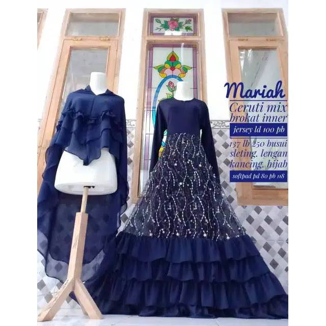 Gamis mariah brukat navy (gamis pesta)