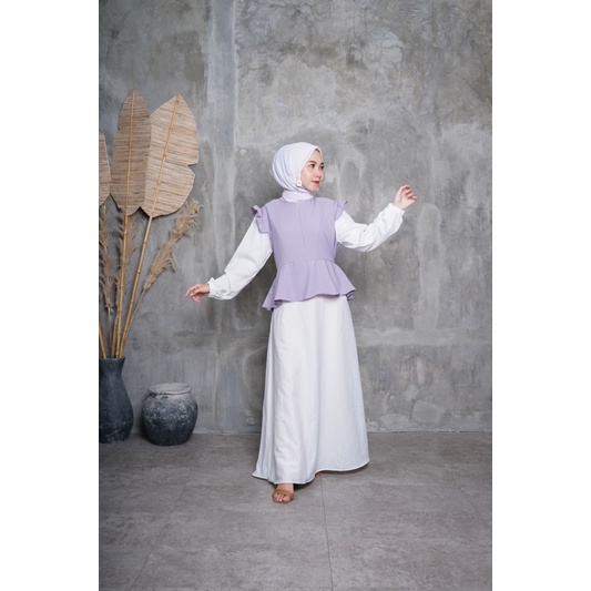 GAMIS SYAKILLA KOREAN LOOK LILAC✨/LONG DRESS/LENGAN BALON