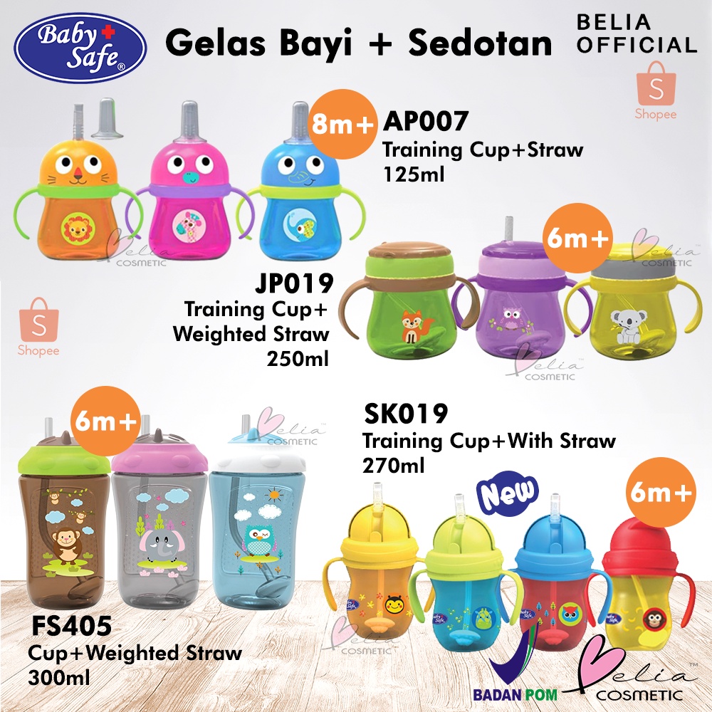 ❤ BELIA ❤ BABY SAFE Training Cup with Weighted Straw AP007 JP019 FS405 SK019 | gelas bayi sedotan pemberat