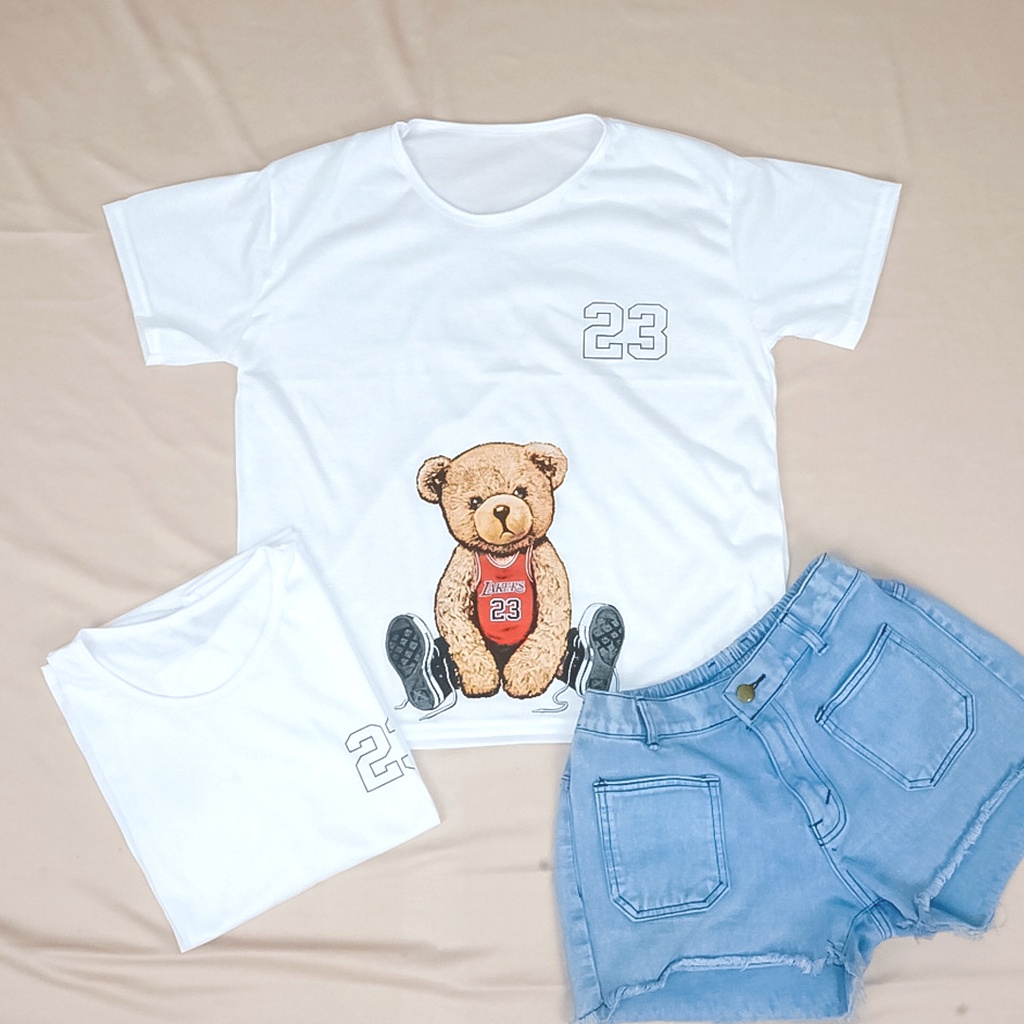 Tq88indonesia Fashion Baju Oblong Wanita Lengan Pendek /  Kaos White Bear Oversize Wanita 23 / Busana Casual Cewek / Ootd / Outfit Kasual Kekinian