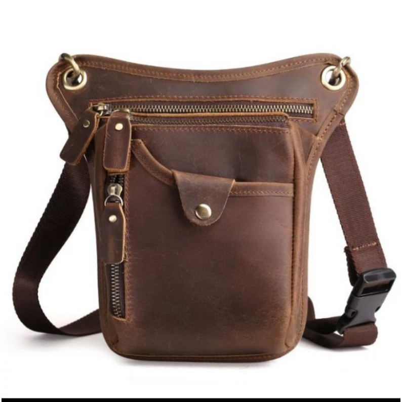 Tas pinggang kulit - tas paha kulit ch bahan kulit - waistbag kulit asli crazy horse artikel kulit