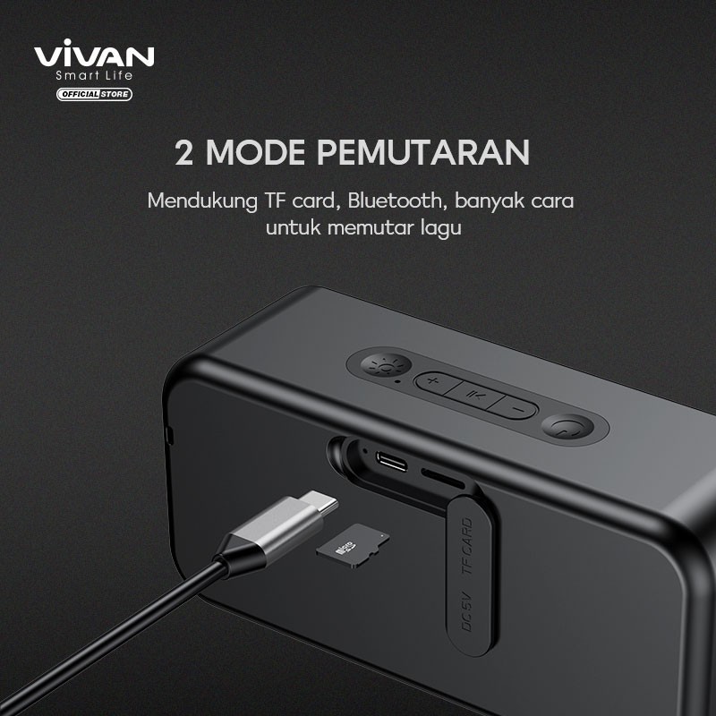 SPEAKER PORTABLE BLUETOOTH 5.0 TWS VIVAN VS6 RGB Lighting Effects Waterproof IPX5 - ORIGINAL 100%