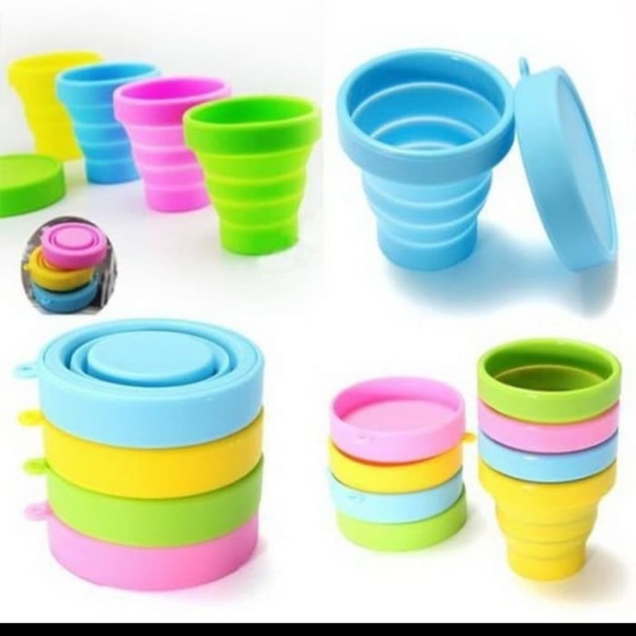 Cup Silikon gelas lipat portable foldable travel cangkir minum tarik A