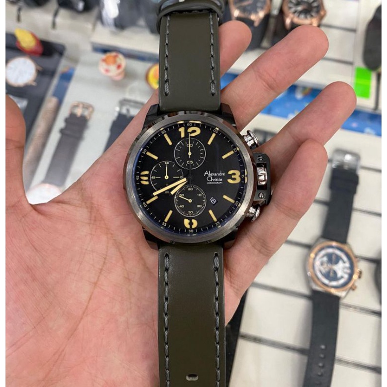 jam tangan pria ori Alexandre christie AC 6280 MC tali hitam coklat