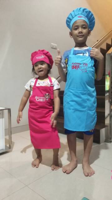 Celemek Apron Anak plus Topi Celemek Anak Lukis Celemek Kitchen Anak Celemek Anak Custom ( Celemek Anak Polos dan Bordir Nama / Gambar )