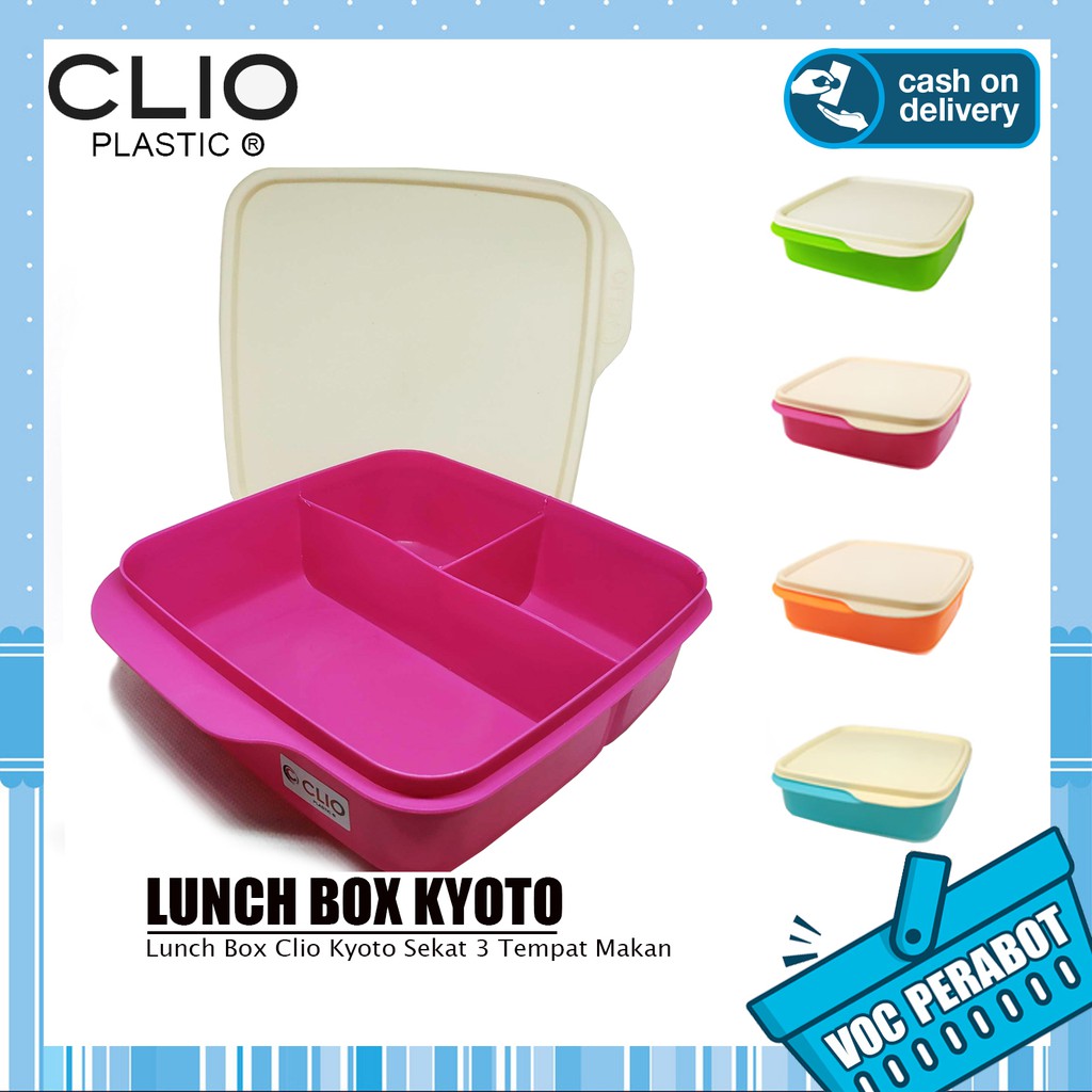 Clio Kotak Makan Sekat 3 Plastik / Lunch Box Kyoto 2014 / Rantang / Catering Box - PERABOT