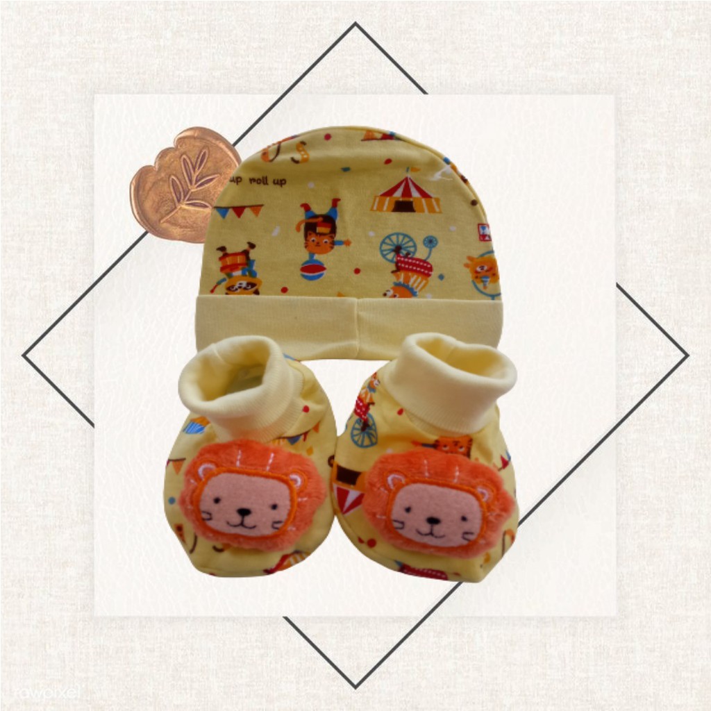 Set Topi dan Sarung Kaki bayi / kaos Kaki Bayi 0-6 bulan