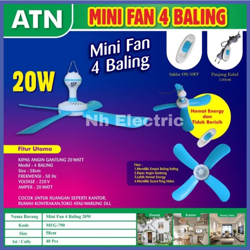 Kipas Angin Gantung 20w 4 Baling Atn - Helifan 20w 4 Baling Atn - Kipas Angin Gantung Helifan 20w Atn