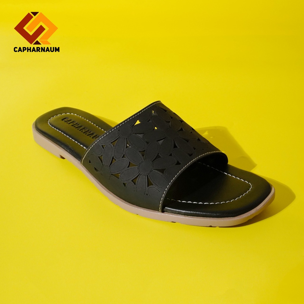 CAPHARNAUM [LSR 401] Sandal Slop Bunga Wanita/ Sandal Flat Selop Bunga Cewek Sol Karet