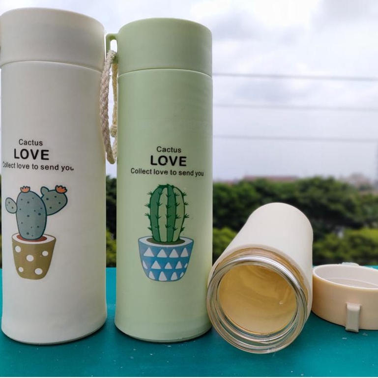 Botol Minum Kaca Unik Motif Kaktus Model Botol Minum