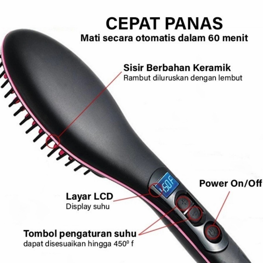 sisir elektrik - straightener brush - pelurus rambut instant