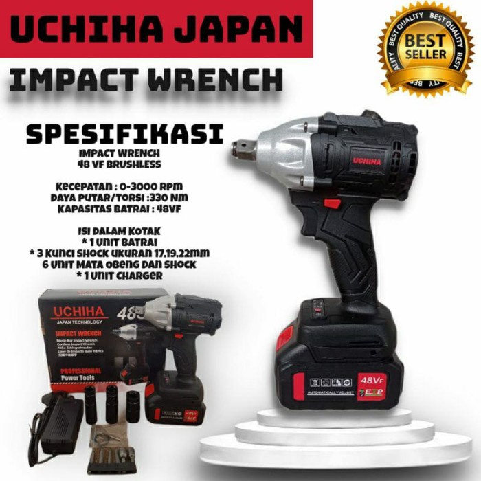 Impact Wrench Mesin Bor Pembuka Baut UCHIHA Baterai Cordless Original
