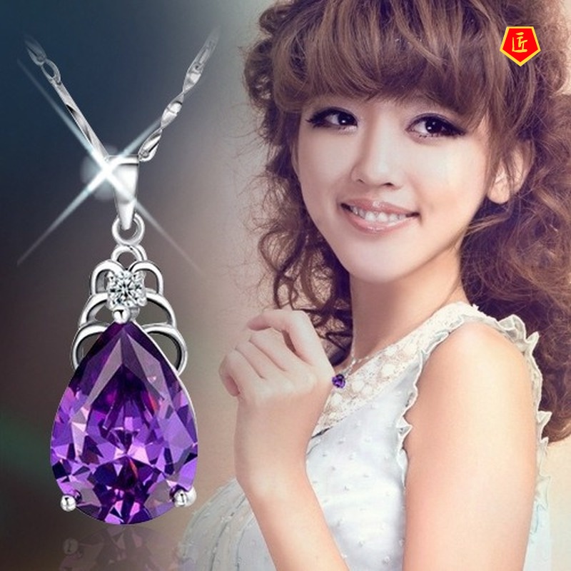 [Ready Stock]Fashion Necklace Female Amethyst Pendant Elegant Fashion