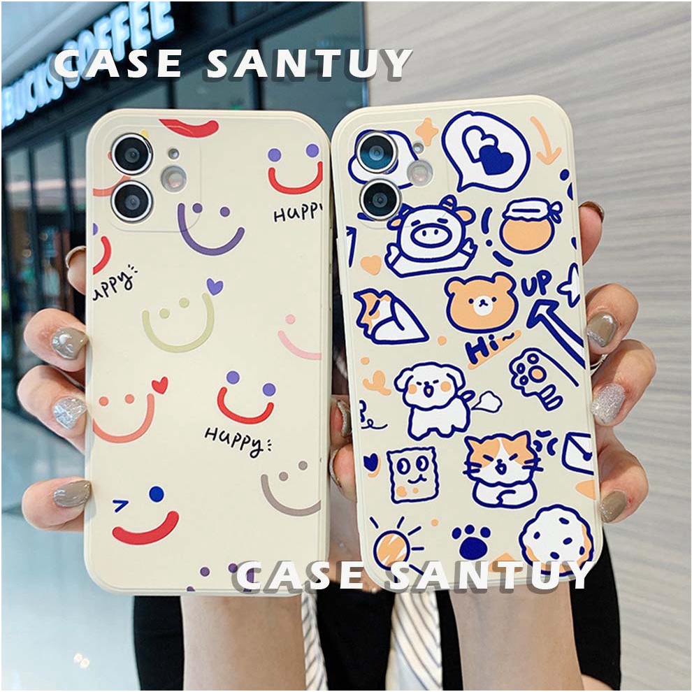 Soft Case Xiaomi Mi 11 11Ultra 11 Lite 11T PRO 12 12X 12 PRO Square Edge Phone Case Cover Case Casing Happy Smile Cute