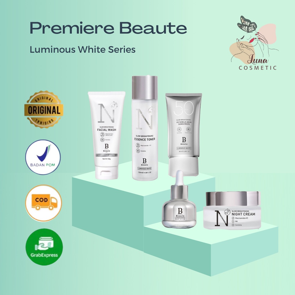 Premiere Beaute Luminous White Series - Serum Essence Toner Facial Wash Night Cream Sunblock BPOM