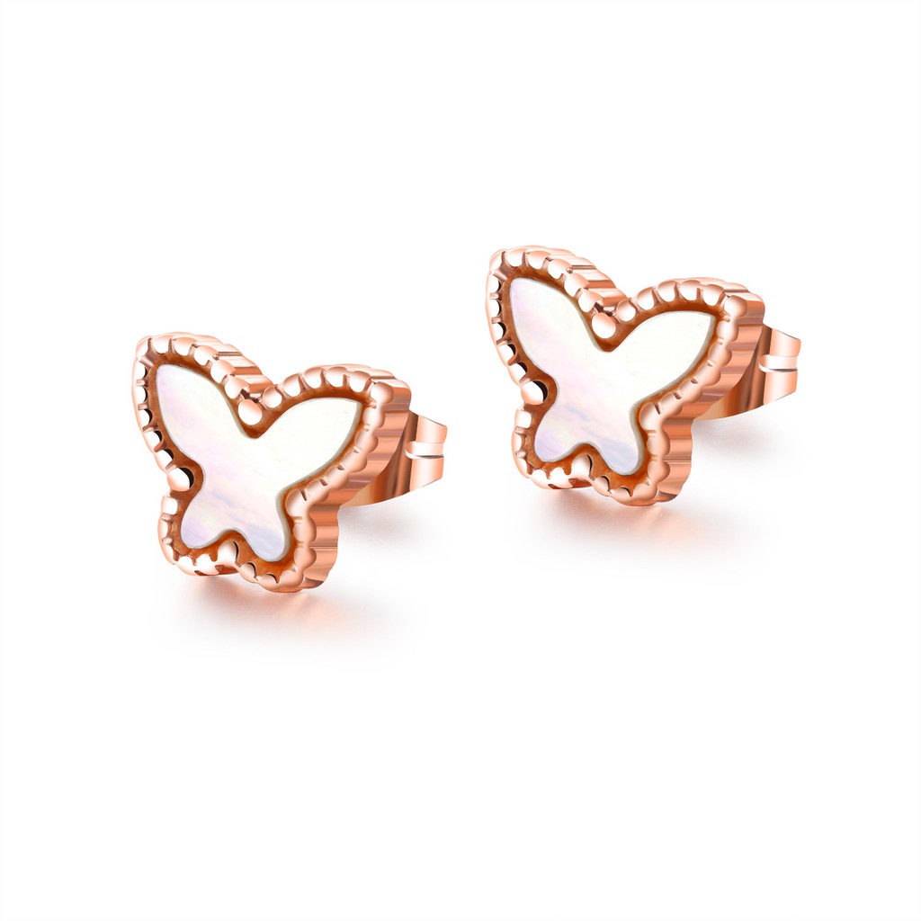 SALE Anting Titanium Kupu kupu Rose Gold Asli Wanita Fashion Anti Karat Murah AA032