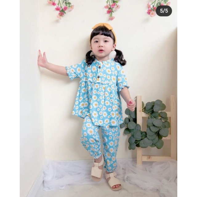 Setelan Rayon Anak Bayi Motif, Baju Bayi Perempuan 6 12 18 Bulan Clarissa Set