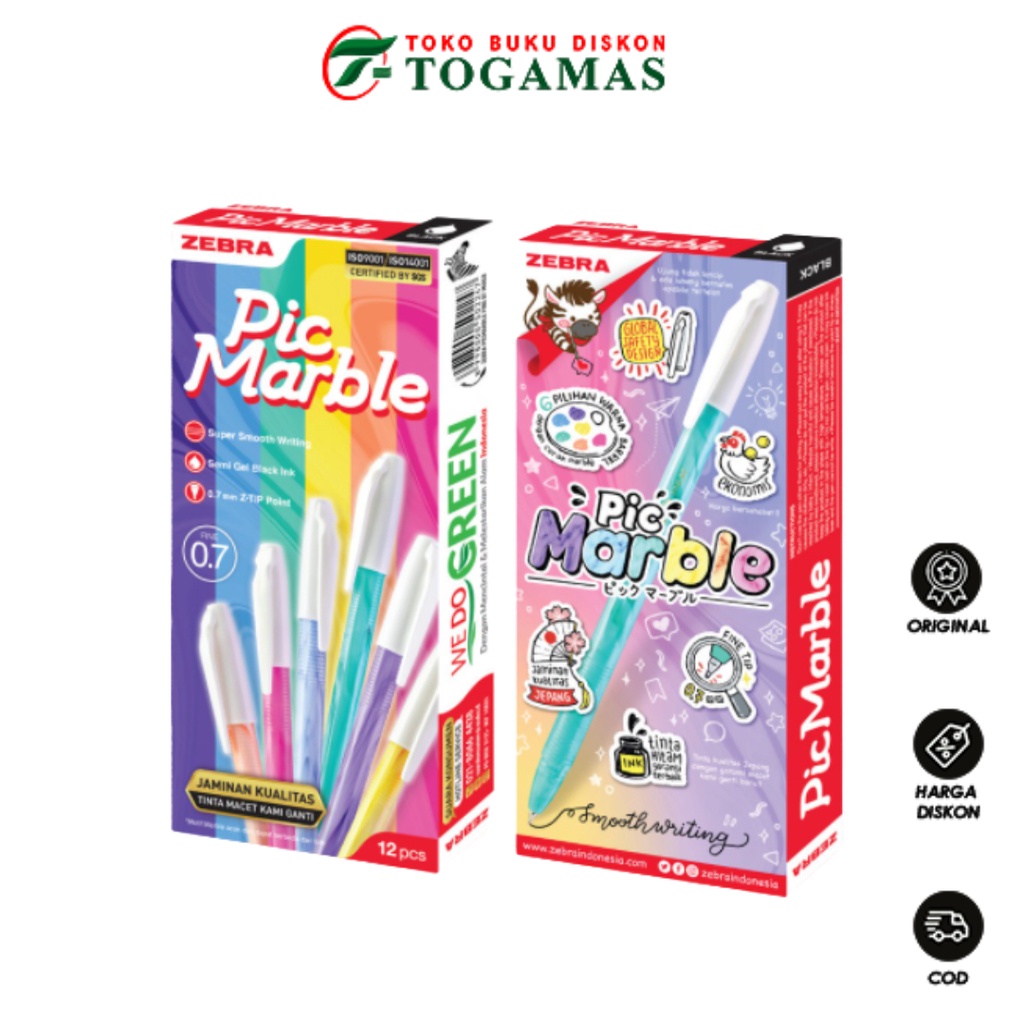 

READY STOCK !! BALLPEN PICMARBLE SEMI GEL 0.7MM BLACK ZEBRA