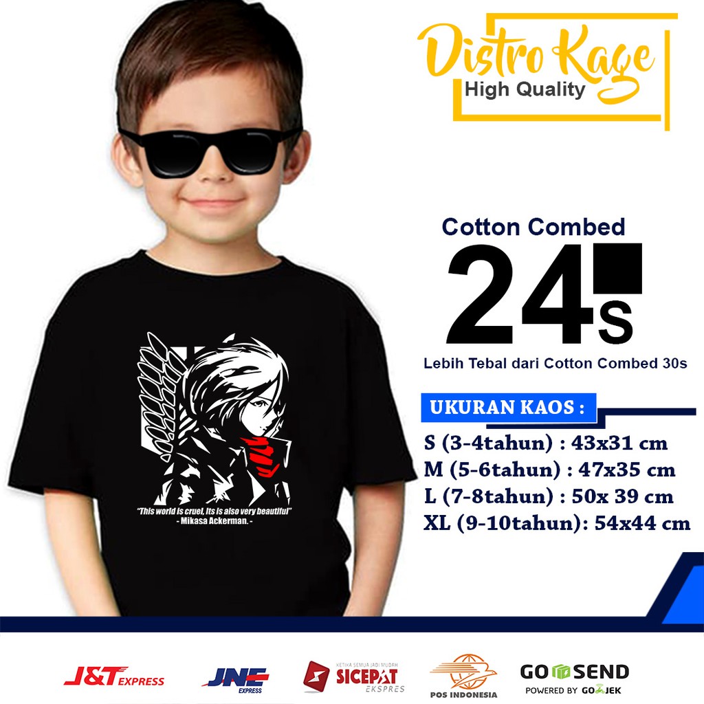 PAKAIAN ATASAN BAJU KAOS ANAK GAMBAR KATA KATA TULISAN MIKASA ANIME JEPANG LUCU MURAH LAKI PEREMPUAN