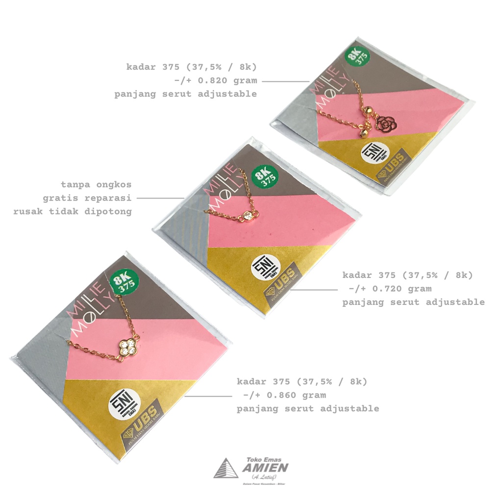 Toko Emas Amien Cincin Emas Asli UBS Kadar 375 (37,5% / 8K) 0.900 Gram - Millie Molly Serut Adjustab