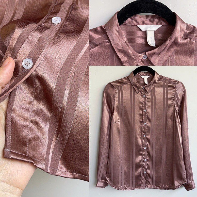 H&amp;M 4 jenis Kemeja Long Shirt Salur Glossy  Lalune Kantor Original Branded