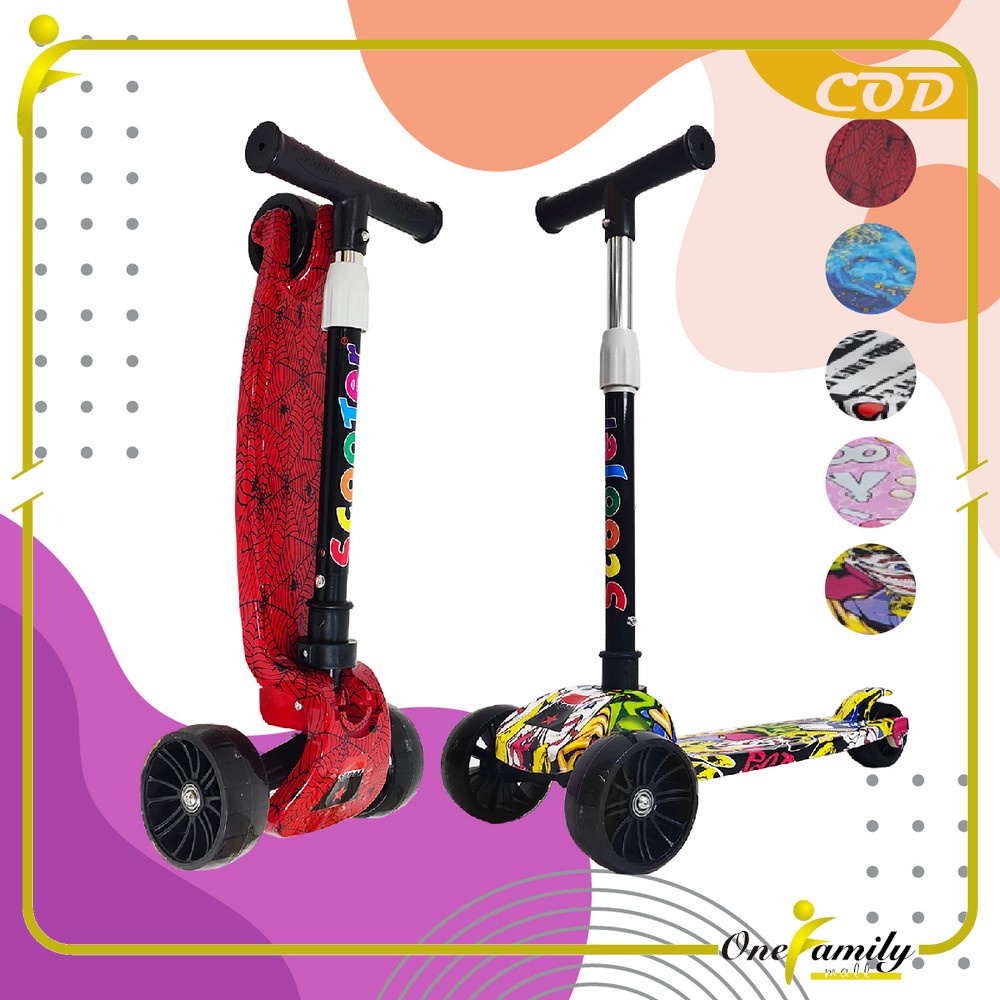 ONE-M252 Mainan Skuter Anak Karakter Scooter Roda 3 Otoped Anak Bisa Dilipat Injak Mainan Outdoor Ki