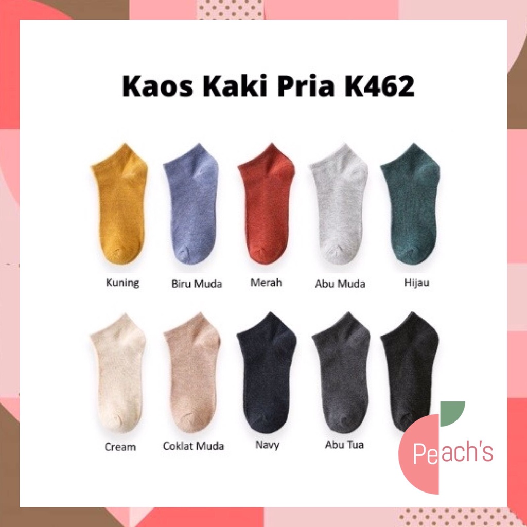 PEACH Kaos Kaki Pria Polos / Kaos Kaki Pria / Kaos Kaki Pendek Mata Kaki K462