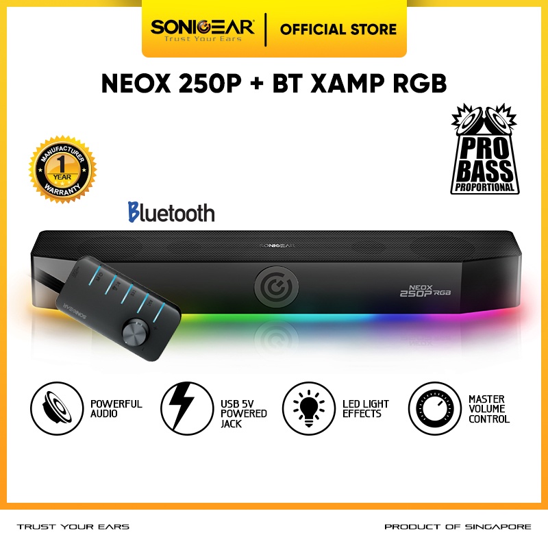 Speaker Bluetooth SonicGear Neox 250P RGB Lightning Effect SoundBar | 20W Max Power | Cinematic Audi
