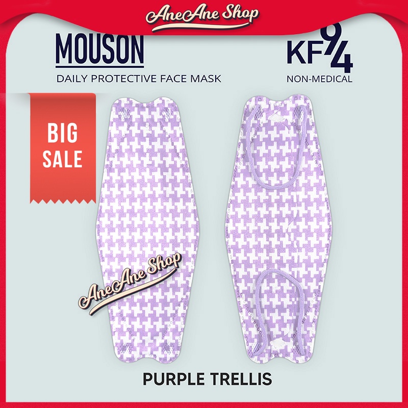 Masker Mouson KF94 Motif Purple Trellis 4 ply isi 10 Masker Non Medis Sekali Pakai