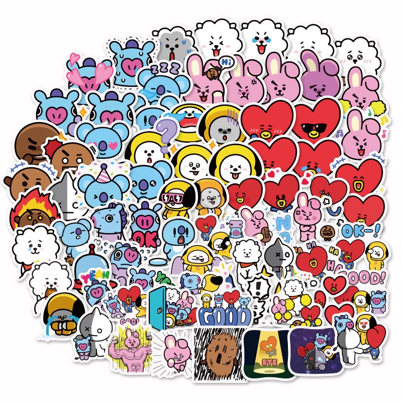 40pcs KPOP BTS BT21 Waterproof Stickers for Laptop Skateboard Cellphone Cup Mug Diary Decor