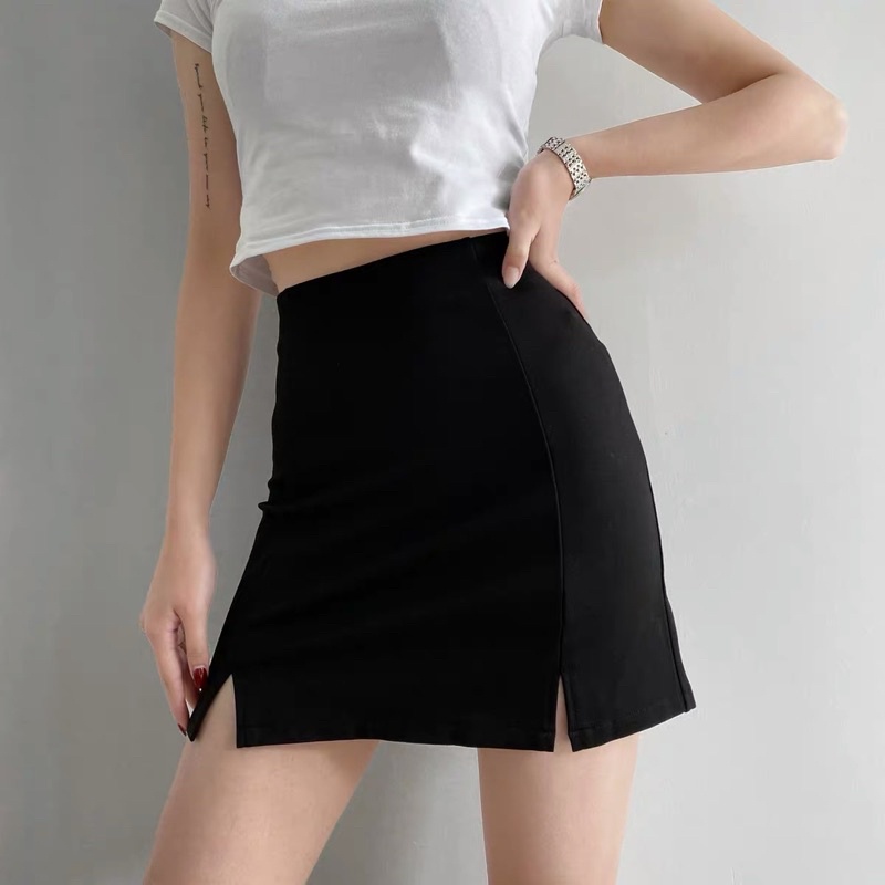 (S-XXL) LMB WUWI SPAN SKIRT ROK SPAN WANITA SLIT DUA