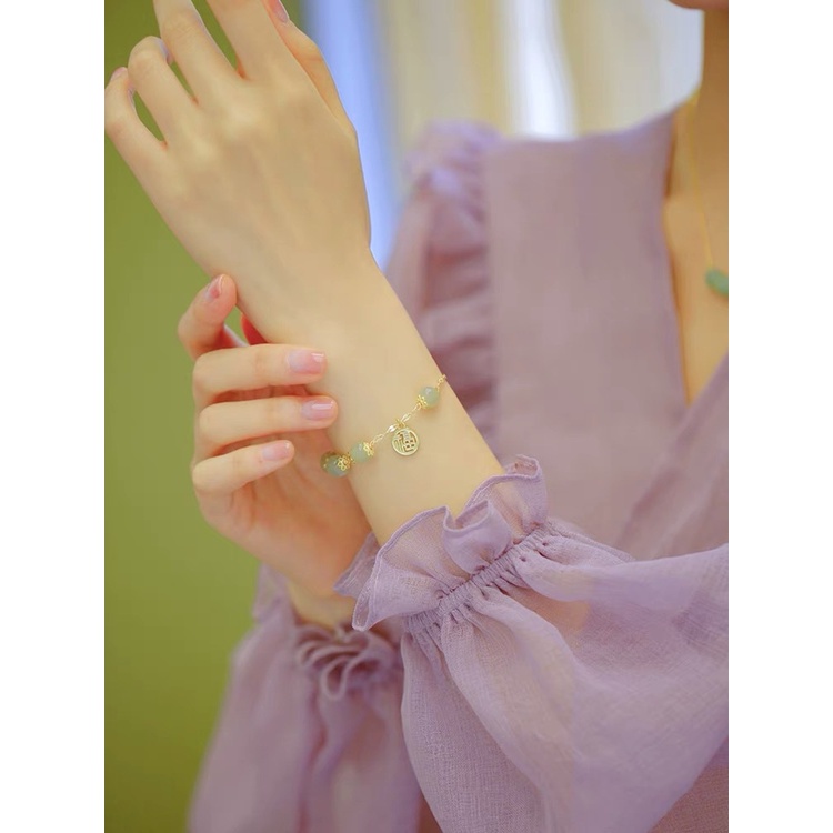 Forever Gelang Bangle Liontin Batu Giok Gaya Retro