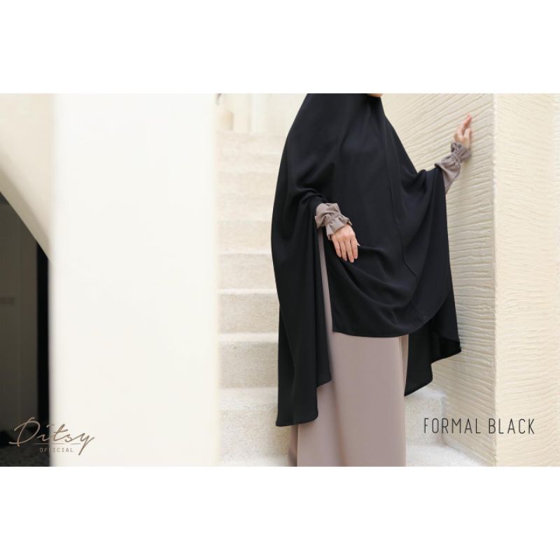 Ditsy Marwa formal jetblack Kerudung Khimar Ditsy Jilbab Syari