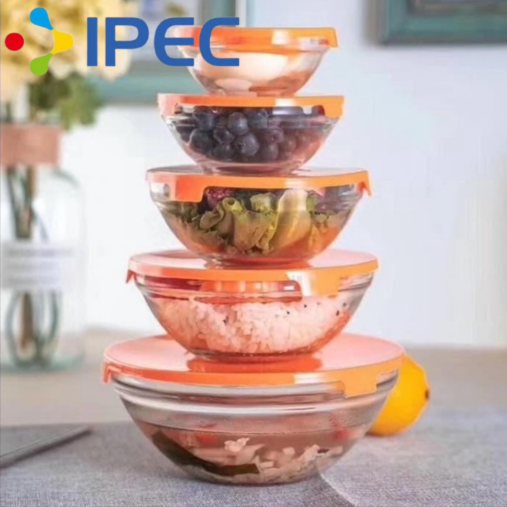 Mangkok kaca set / Glass Bowl Set Isi 5 Pcs / Mangkuk beling Set Tutup 5 Set 34005