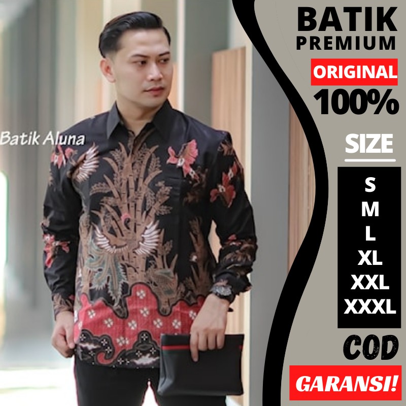 Baju Kemeja Hem Batik Aluna Pria Peria Cowok Laki2 Lengan Panjang Batik Tenun Asli Jawa Keraton Solo