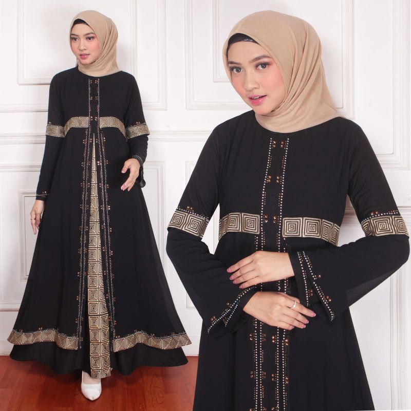 GAMIS ABAYA TURKEY BORDIR MOZAIK KOTAK GOLD