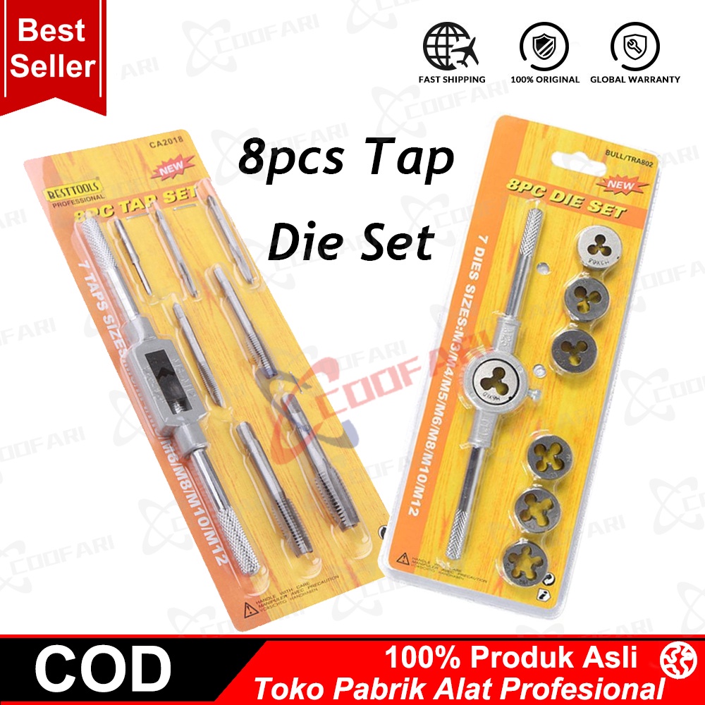 Set Tap Die Alat Metrik Terlaris Alat Pembuat Drat Metric Hand Tap Set M3-M12 Adjustable 8Pcs