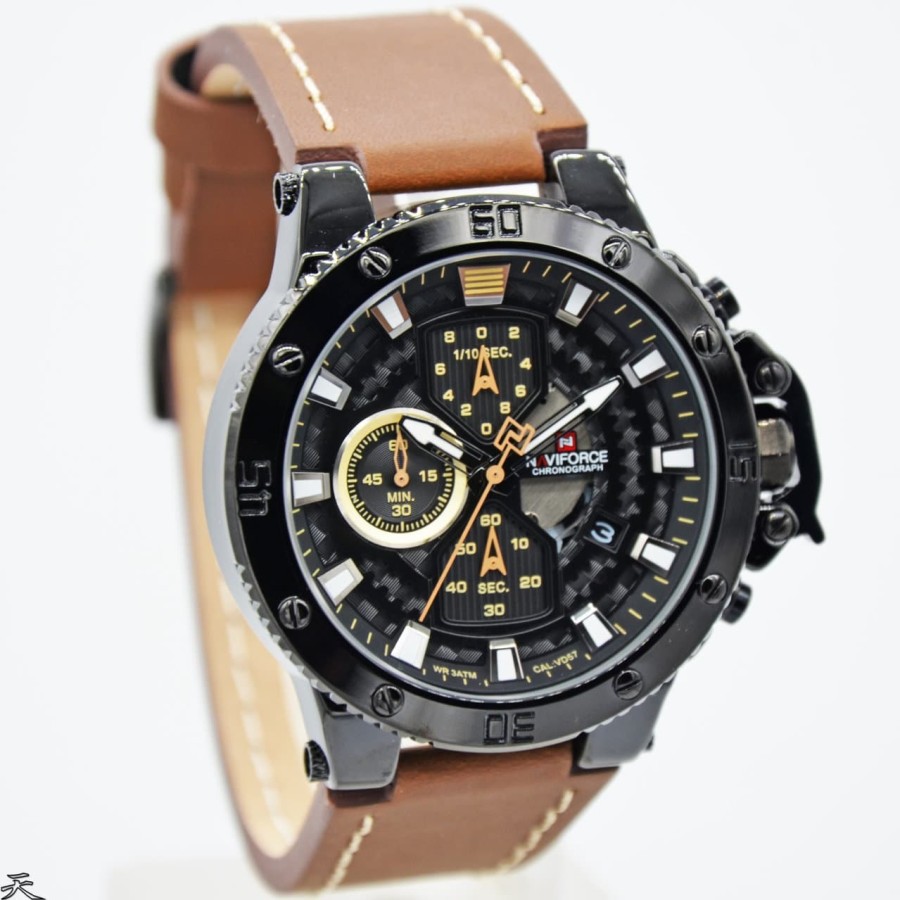 jam tangan pria naviforce 9159 original tali kulit