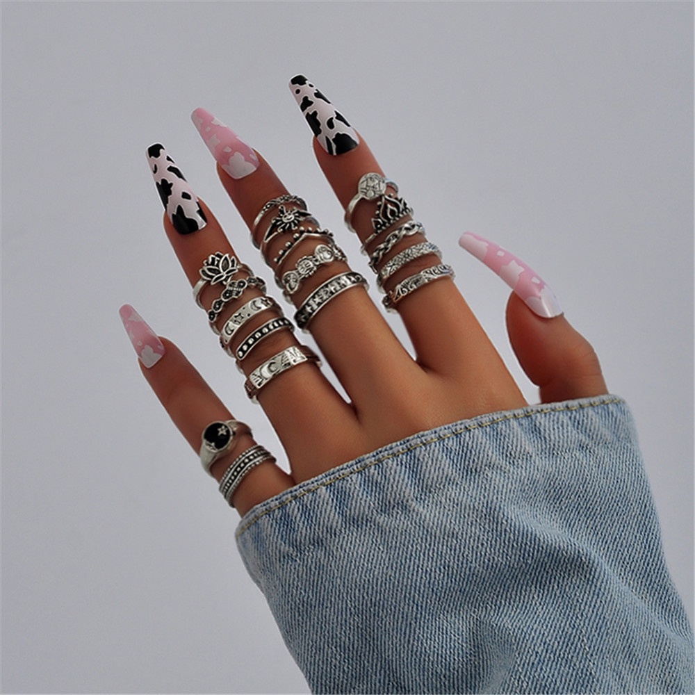 6 Pcs/10 Pcs/15 Pcs woman fashion boho retro Vintage Mutiara Bunga Jari Telunjuk rings set Perhiasan