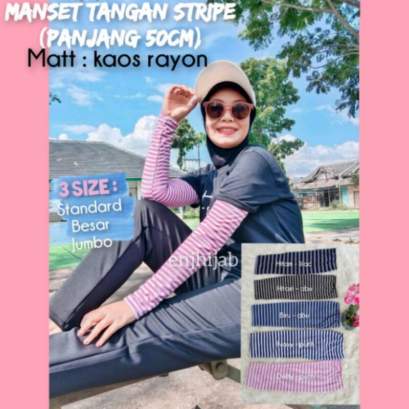 Manset Tangan Stripe Panjang 50cm Mangset Lengan Salur Wanita Dan Pria Bahan Kaos Rayon Motif Garis Handshock Belang Enj Hijab