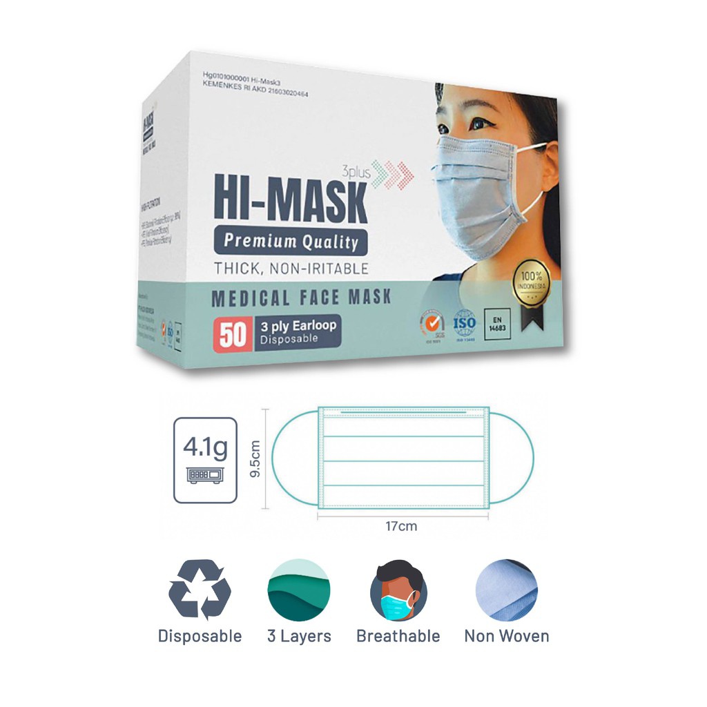 Hi Mask Surgical Masker / Masker Medis Headloop &amp; Earloop isi 50pcs