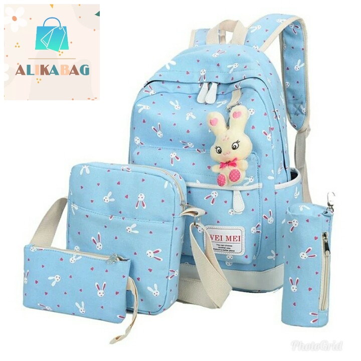 ALIKA BAG - Tas Ransel Sekolah Anak Laki-laki / Perempuan Multifungsi 3in1 Motip Kelinci