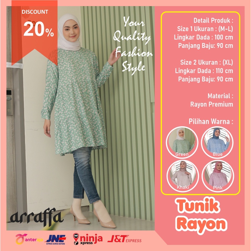 Baju Tunik Rayon Atasan Gamis Wanita Lebaran Terbaru Kekinian Import Korea Premium Motif Bunga