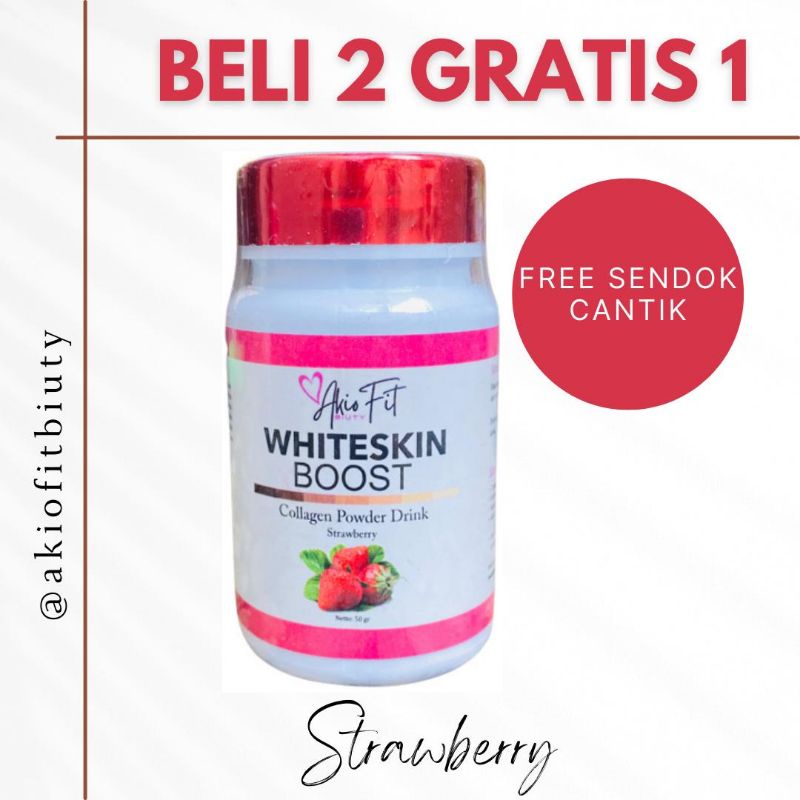 WHITESKIN BOOST STRAWBERRY COLLAGEN DRINK AKIOFIT BIUTY MINUMAN COLLAGEN PEMUTIH BADAN PENYEHAT KUKU
