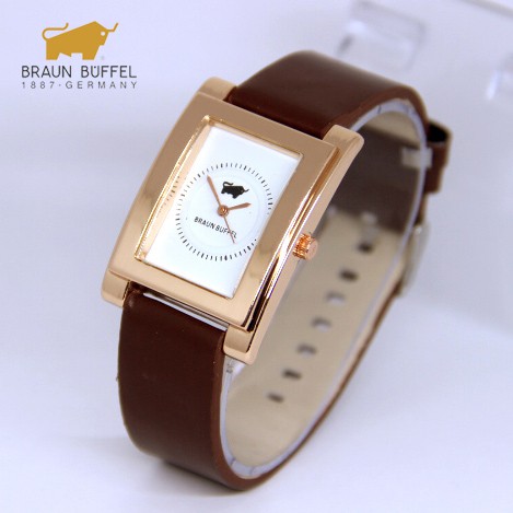 Jam Tangan Wanita / Cewek Braun Buffel Kulit Dark Brown Rosegold White